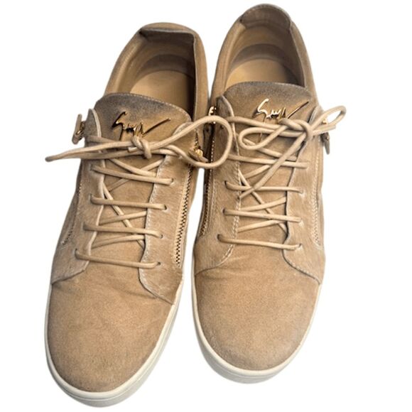 Giuseppe Zanotti Men's Suede Leather Zip Detail Low Top Sneakers Tan Size 12 - Picture 1 of 8